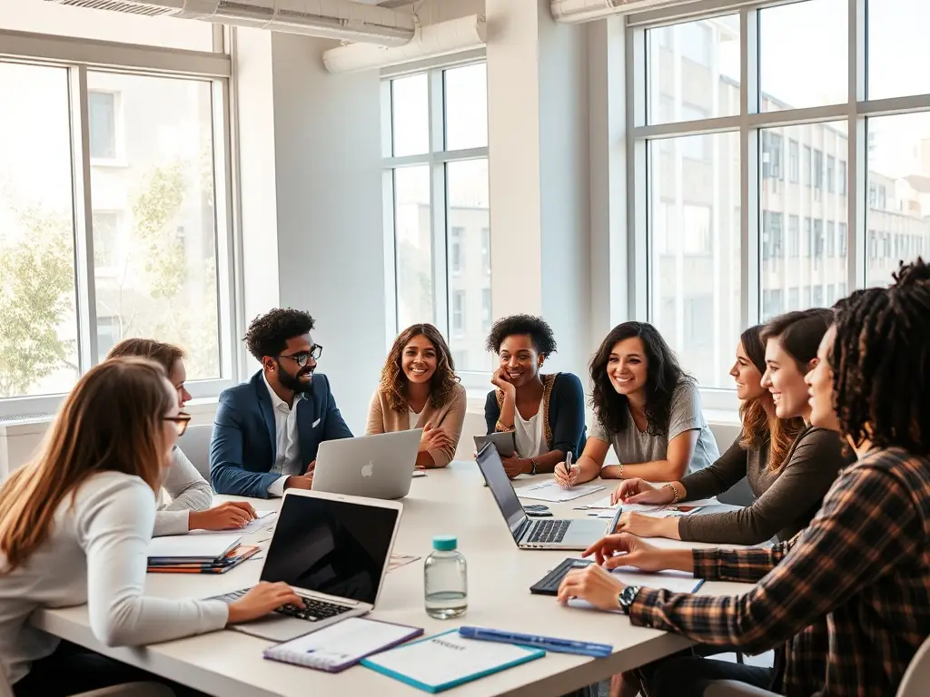 A group of professionals participating in an interactive mindset transformation workshop, engaging in activities that promote positive thinking and resilience.