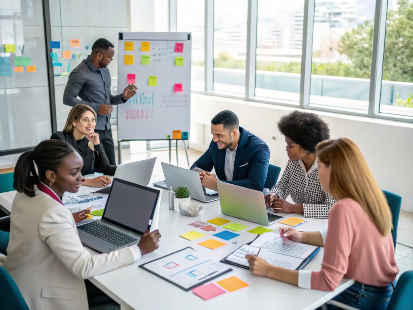 A group of professionals are participating in a mindset transformation workshop, engaging in interactive activities and discussions. The atmosphere is positive and encouraging.
