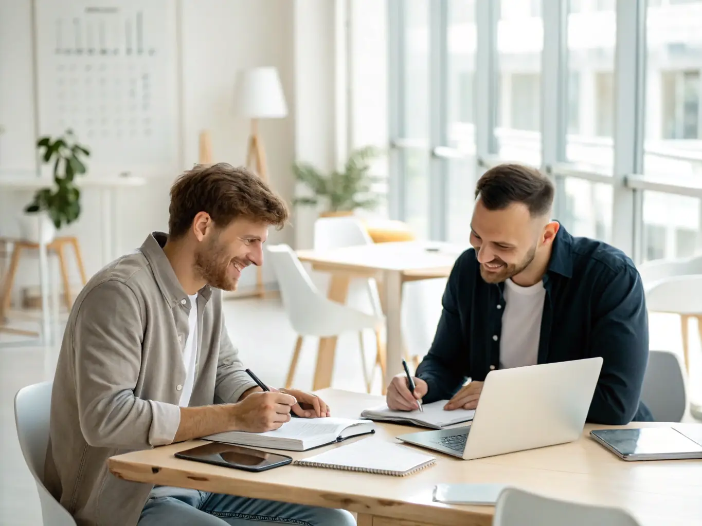 A coach and client collaborating on a personalized plan, highlighting the tailored approach to coaching journeys.